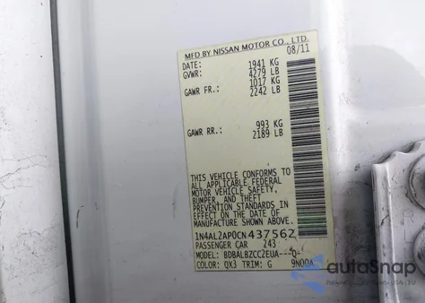 2012 Nissan Altima 2.5 S from USA, damaged, VIN 1N4AL2AP0CN437562